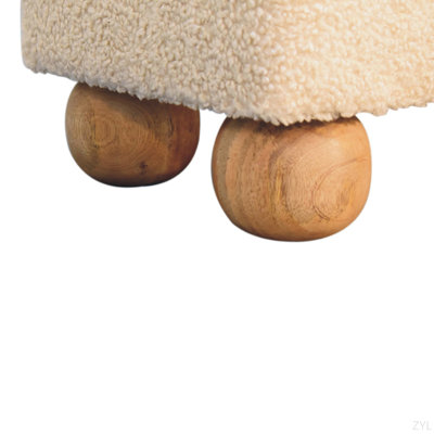 Solid Wood Vintage Leather Boucle Ball Footstool