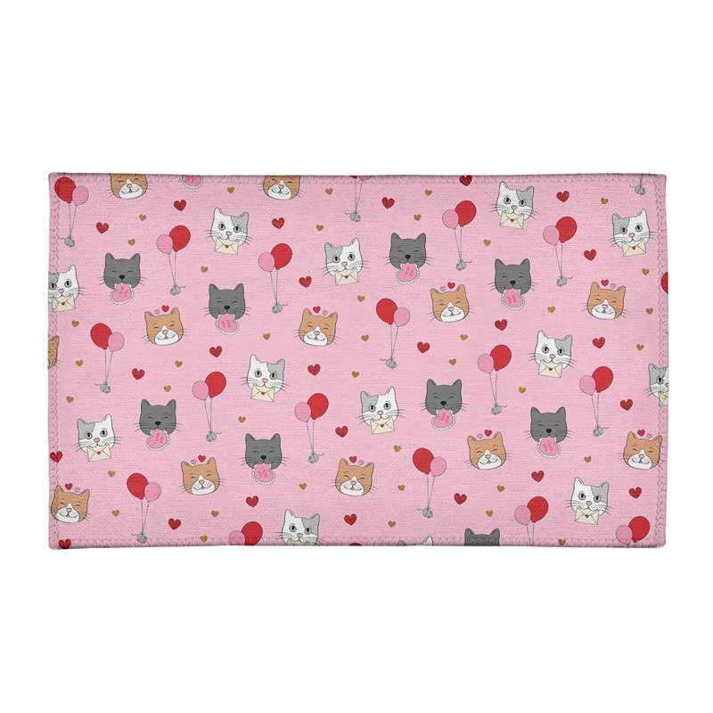 Tapis rose/rouge/gris fait main, Rectangle 3 pi x 5 pi