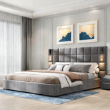 Upholstered Bed With Wide Headboard, Reading Lamp And Usb Port