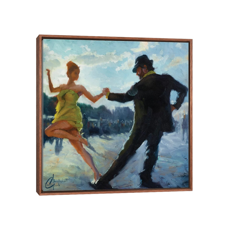 Tango In The Piazza by Christopher Clark - Painting on Canvas, Classic Brown Wood Framed, 45.72 cm H x 45.72 cm W