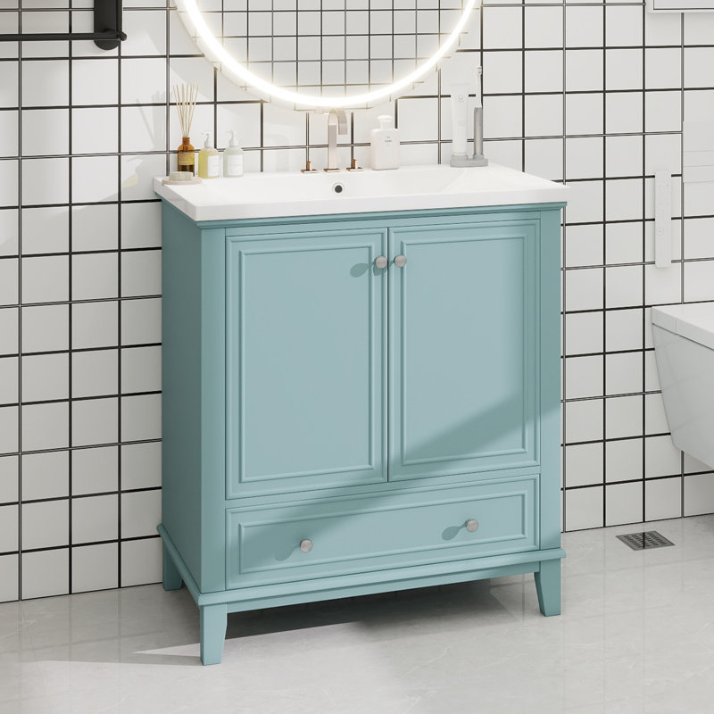 Meuble-lavabo 30 po sans lavabo, base seulement, armoire de salle de bain multifonctionnelle avec portes et tiroir, cadre solide et panneau de fibres à densité moyenne