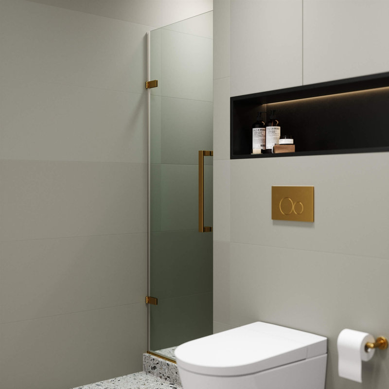 Porte de douche à charnière sans cadre l 24 po x H 74,25 po, Laiton satiné
