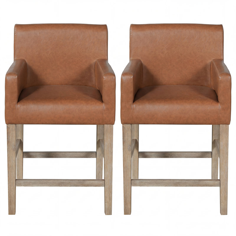 Tabouret en bois massif Alighiero, Brun, 26"