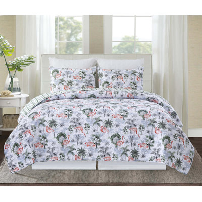 Flamingo Breeze King 3-Piece Quilt Bedding Set