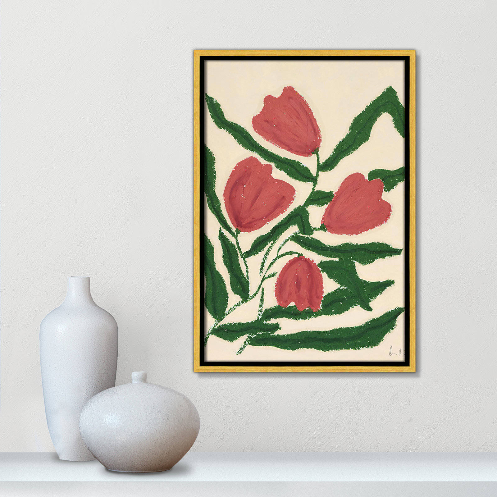 Red Tulips  Print by Camilla Bergqvist, 19.5" H x 13.5" W, Gold