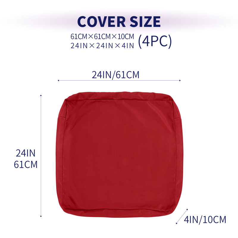Housse de coussin pour l'extérieur, Rouge, L 24 po x P 24 po