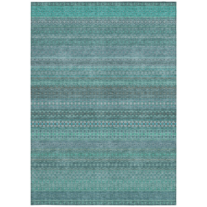 Tapis extérieur lavable antidérapant à rayures 9 pi x 12 pi turquoise