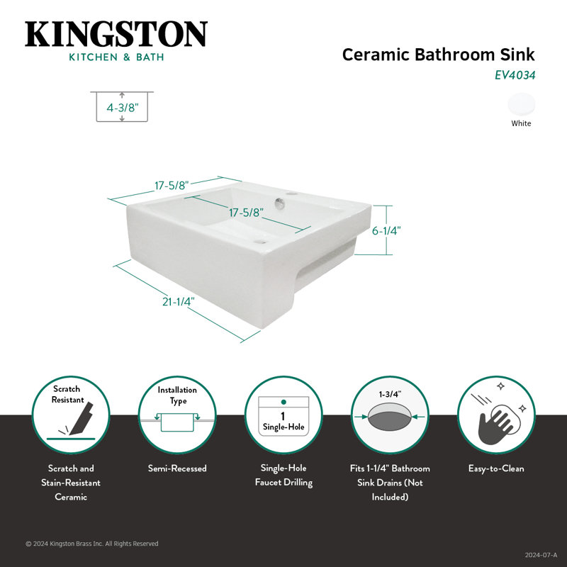 Concord Ceramic Rectangular Bathroom Sink Overflow, White