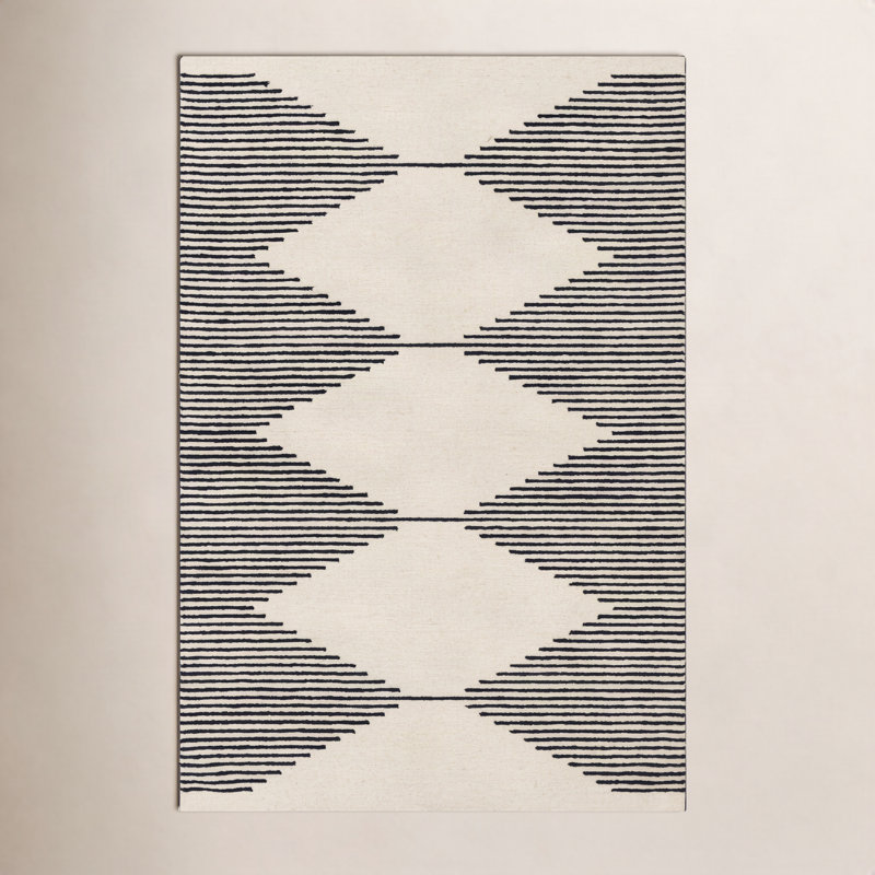 Tapis ivoire / noir en laine touffetée à la main Mueller, Rectangle 8 pi x 10 pi