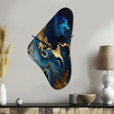 Abstract Geode Marble Blue III - Marble Unique Shape Metal Wall Clock, Blue Asymmetrical Clock Print
