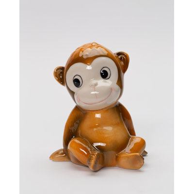 Fine Porcelain Brown Monkey Coin Bank- 5"H