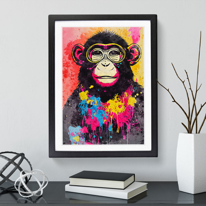 Monkey Paint Splash No.4 - Framed Print, Black, 64cm H x 46cm W x 2cm D