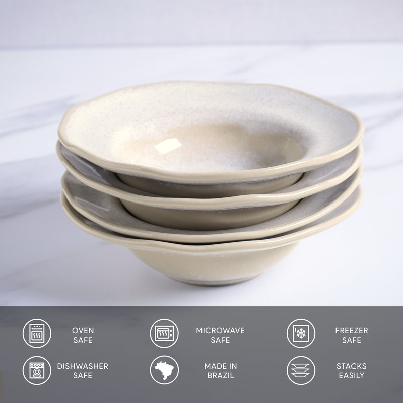 Handcrafted Latte Porcelain Deep Rim Salad/Dessert Plates, Set of 4