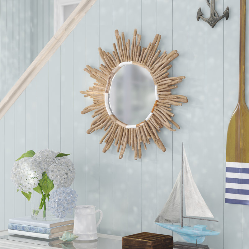 Miroir mural rond en bois flotté Sunburst