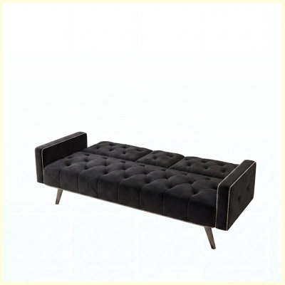 Velvet Upholstered Convertible Sleeper Sofa Bed with Storage Black