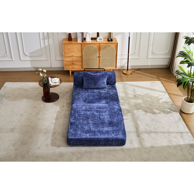 Compression en bleu foncé, lit simple convertible au sol à une place, modulaire avec chenille, sans assemblage pour la chambre à coucher
