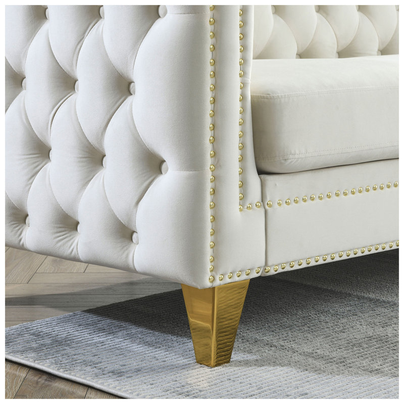 Classic Chest58" W x 30.5" D x 29" H Tufted Button Velvet 2-Seat Sofa, 29" H x 80.5" W x 30.5" D, White Boucle
