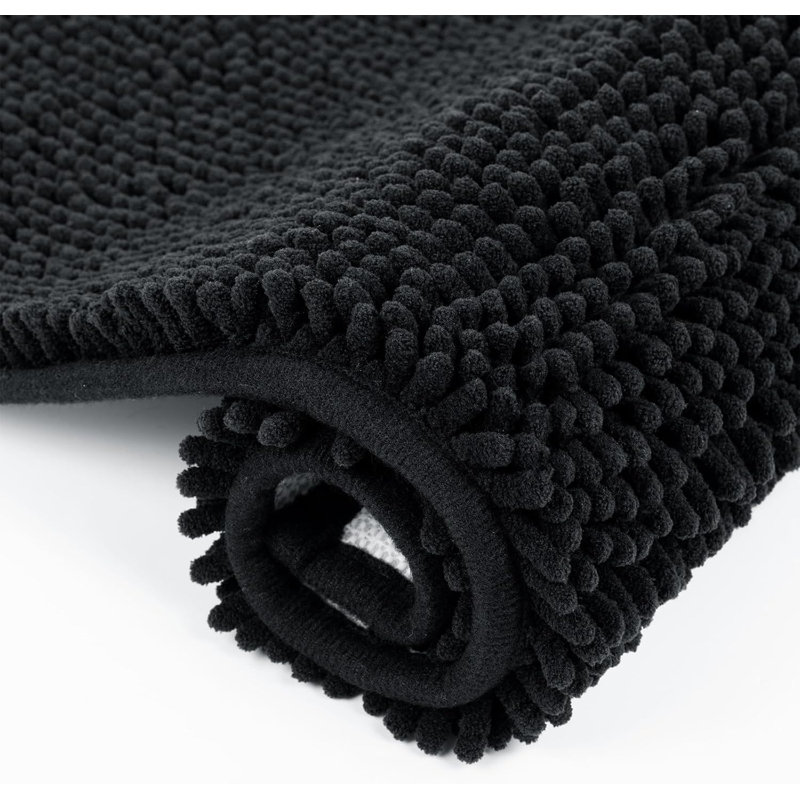 2 Piece set Rectangle Bath Mat, Black