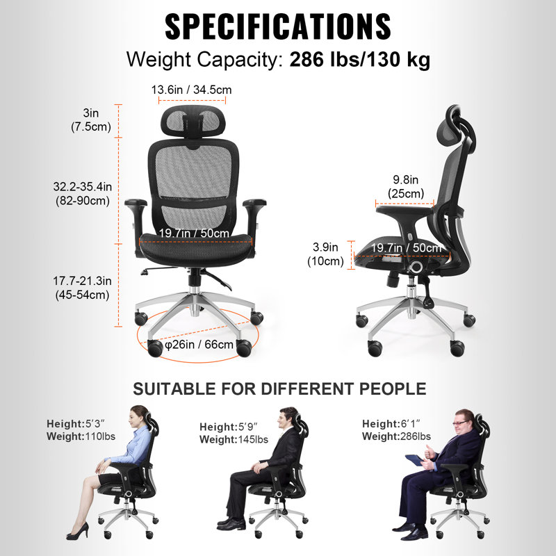Chaise de bureau ergonomique avec appui-tête Jerlyn
