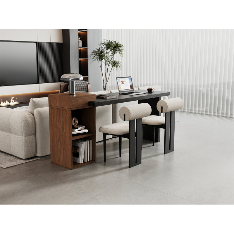 Table d'appoint de canapé moderne à deux tons - grain de bois noir et bois de noyer Grain de bois console d'entrée multifonctionnelle avec tablettes de rangement ouvertes à 2 niveaux pour le salon, le couloir et la chambre à coucher