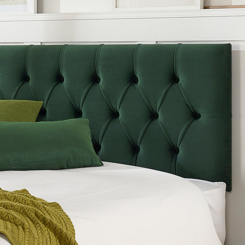 Opie Upholstered Bed with Mattress, Small Single (2'6), Pine Green, No Drawers