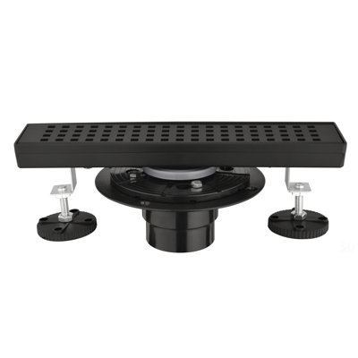 12 Inches Linear Shower Drain With Removable Quadrato Pattern Grate, 304 Stainless Shower Drain Included Hair Strainer And Leveling Feet, Flange