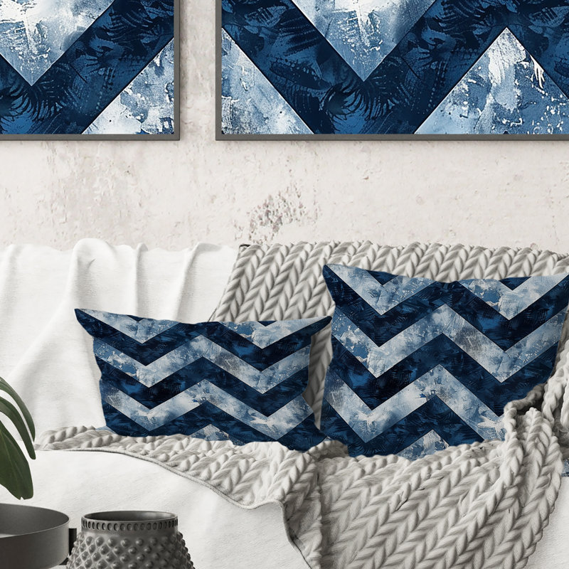 Blue Chevron Glam III - Coussin décoratif transitionnel, H 16 po x l 16 po