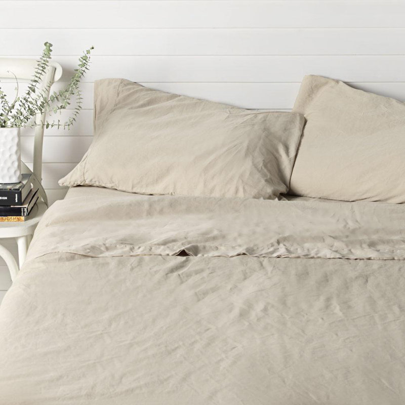 Twin Flax Linen Cotton Sateen Sheet Set