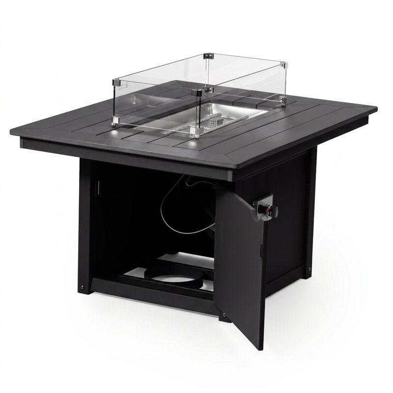 Rectangular 34" X 46" Fire Pit Table, 31.5" H x 46" W x 35" D, Black