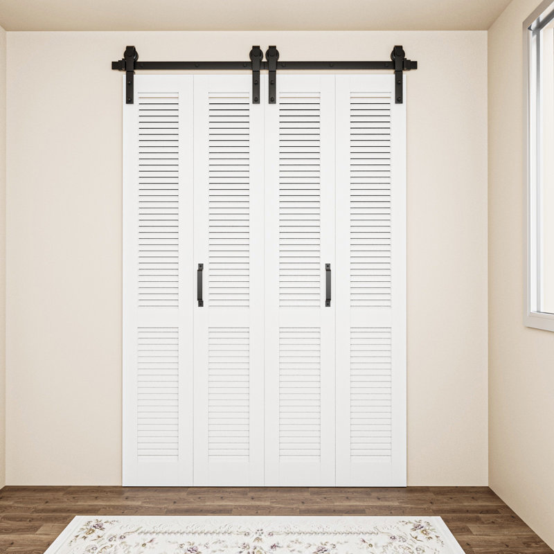 Porte de grange pliante 84 po en bois manufacturé 84 po - apprêtée avec la quincaillerie d'installation, 50 po x 84 po