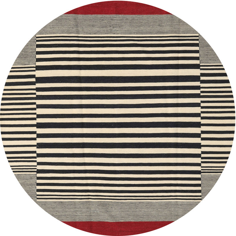 Tapis contemporain gris / noir / rouge, Rond 8 pi
