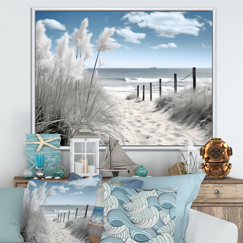 Plage, paysage marin, rêves, chemin II - art mural de plage côtière pour le salon, H 12 po x l 20 po, Cadre photo unique