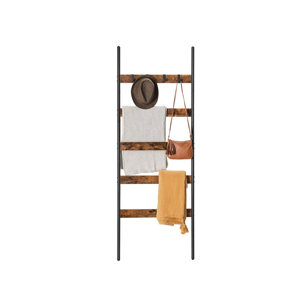 5-Tier Towel Blanket Ladder Shelf Rack With Hooks
