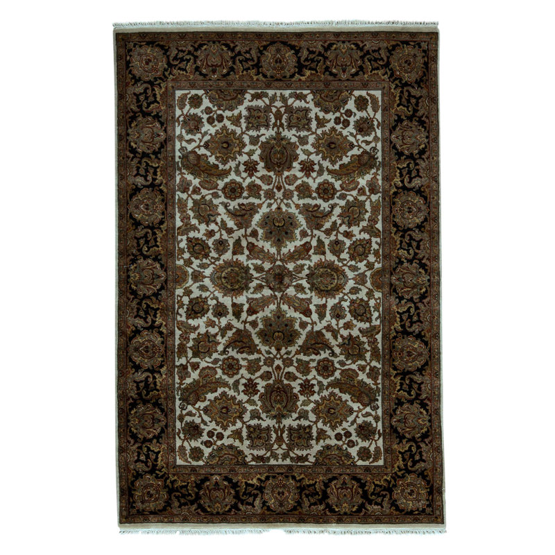 Tapis ivoire et noir noué à la main de haute qualité