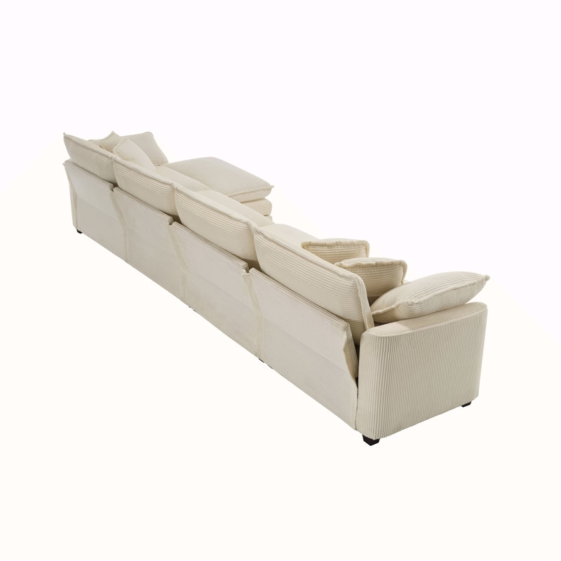 Canapé modulaire rembourré moderne en forme de L, canapé 4 places avec 1 repose-pieds, canapé confortable en tissu velours côtelé, velours côtelé beige clair Fabirc