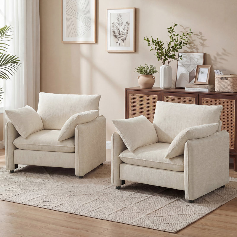  Ensemble de 2 fauteuils d'appoint surdimensionnés de 42,1 po avec siège de 33,6 po de largeur, dossier ergonomique 120 °, 2 coussins de salon, chenille