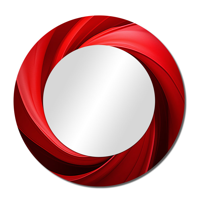 Red Perpetual Pulse Vortex - Abstract Spirals Mirror, Red Round Unique Wall Mirror, Printed Metal Art, 36" x 36"