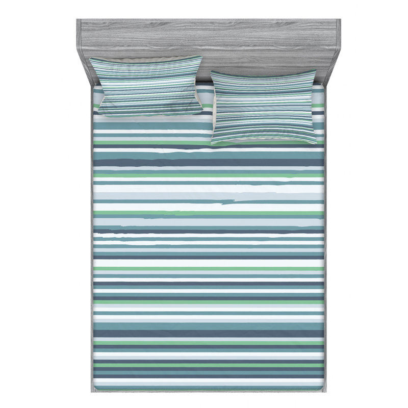 Microfiber Striped Sheet Set, Queen Sheet Set + Fitted Sheet + 2 Pillowcases, Blue/Black/White Striped