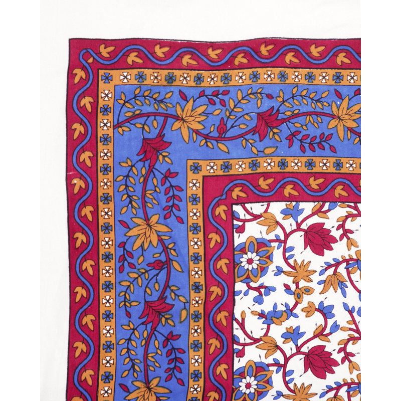 Floral 100% Cotton Tablecloth, 108" x 90", Red/Blue