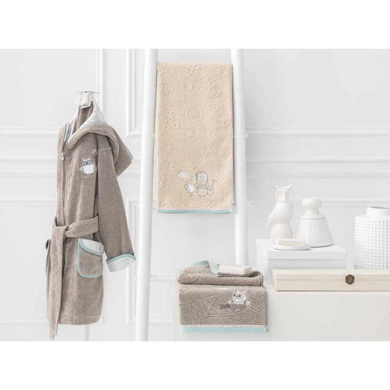 Cheeky Owls Neutral Bathrobe, M