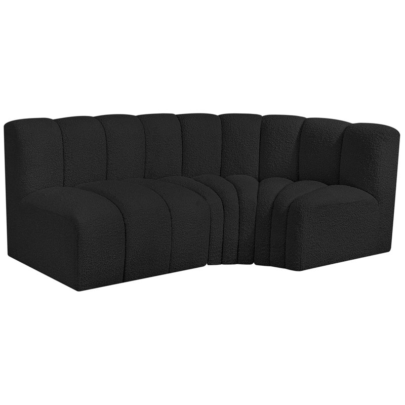 Canapé et méridienne Holdren, Tissu bouclé noir