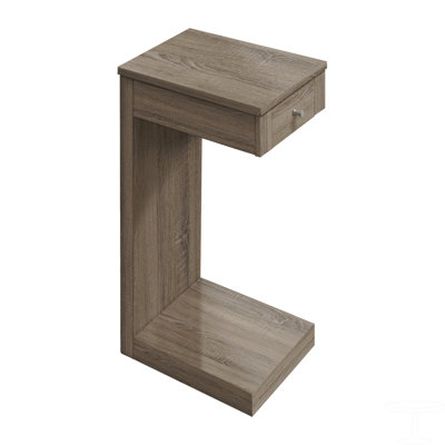 Accent Table, C-Shaped, End, Side, Snack, Storage Drawer, Brown Laminate, Contemporary, Modern
