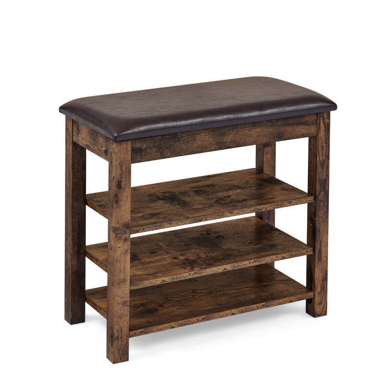 Vintage Nordic - Style Shoe Changing Bench With Leather, Adjustable Height, Concealed Storage, 24"*12"*22", 400Ibs Capacity High Density Sponge, Stable Legs, 24"*12"*22