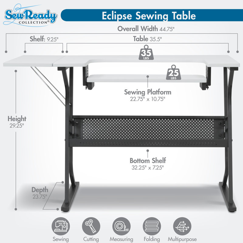 44.75" W x 23.5" D Sewing Table with Sewing Machine Platform, White