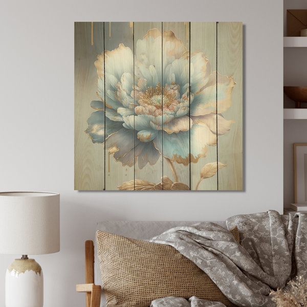 House of Hampton® Chic Blue Blooming Flower IV On Wood Print | Wayfair