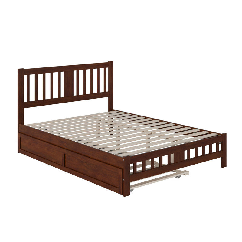 Lit plateforme en bois massif Anakin avec lit gigogne assorti, Noyer, Grand