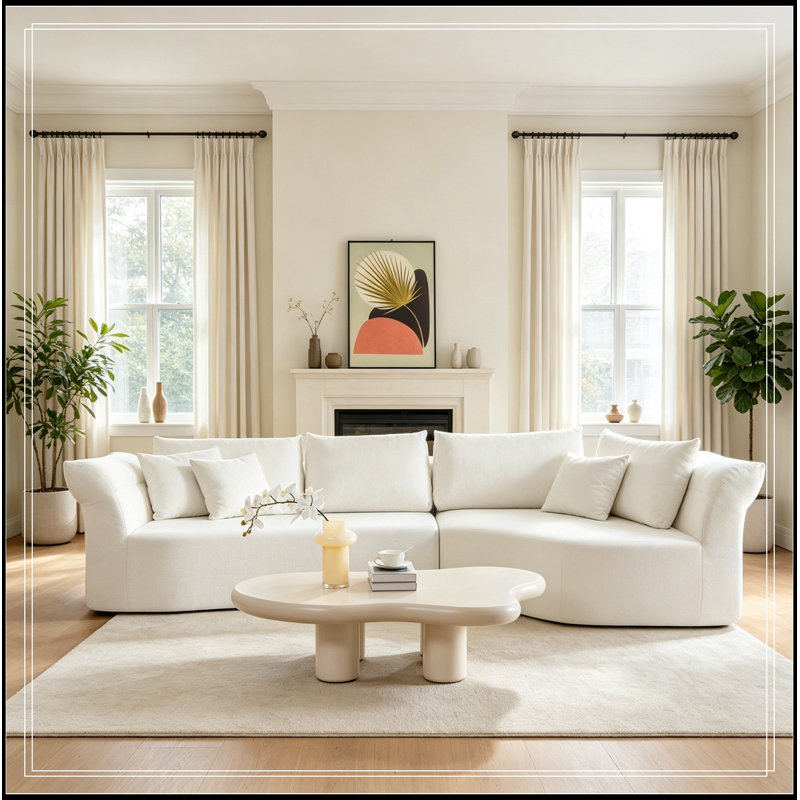 Canapé modulaire avec accoudoir droit, accoudoirs larges et coussins décoratifs, Beige