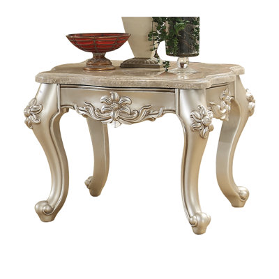 End Table, Natural Marble Top & Dark Walnut