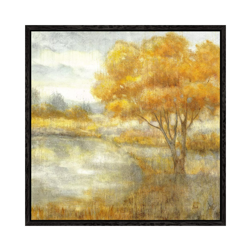 Golden Landscapes by Nan - Painting on Canvas, 45.72 cm H x 45.72 cm W, Black Framed