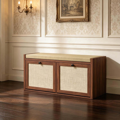 Banc de rangement pour chaussures avec portes en rotin PE